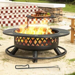 Enjoy warm gatherings around the Gecheer fire pit table, perfect for outdoor events and backyard activities. This 42-inch metal round firepit features a lid and poker, suitable for wood burning and grill functions.
