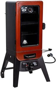 "Experience smoking perfection with the Pit Boss Grills PBV3G1 Vertical Smoker. Enjoy 684 square inches of cooking space and bold, red hammertone design."