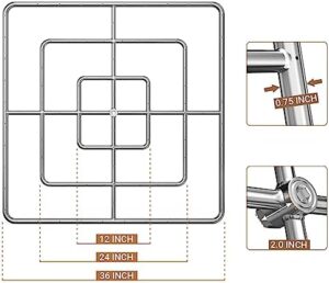 "Upgrade your outdoor gatherings with the onlyfire 36 Inch Square Fire Pit Burner Ring. Perfect for indoor/outdoor use, this DIY firepit burner features 304 stainless steel construction and max BTU of 443,000."