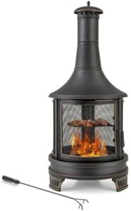 Here is the optimized SEO meta description:

"Cozy up outdoors with Giantex's 30 Inch Metal Fireplace Chiminea, complete with grill, cover, spark screen door and fire poker. Perfect for patio, garden or backyard gatherings."