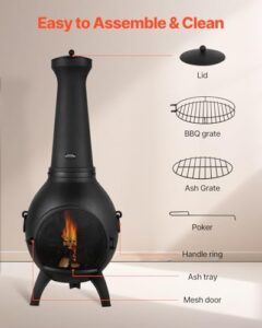 Get cozy gatherings with VEVOR's 18" outdoor wood burning firepit, featuring a spherical fireplace, grill mesh, and rustproof lid for patio, garden, or backyard use. Perfect for BBQ and warming up on chilly nights!