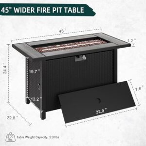 Enrich your outdoor gatherings with the SUNLEI Propane Fire Pit Table, featuring 50,000 BTUs and a removable lid. Perfect for patio use, complete with waterproof cover, lava rock, and aluminum frame table in grey.