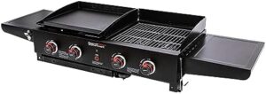 Here is the output:

"Pizza party on-the-go with this Royal Gourmet 4-Burner Propane Gas Grill and Griddle Combo, featuring 48,000 BTUs, foldable legs, and a portable design for camping or tailgating. Save big with discounts and get ready to grill in style!"