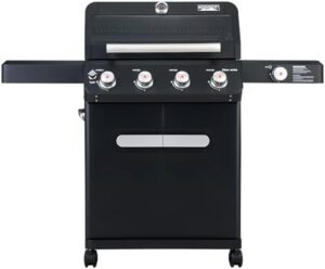Unlock backyard gatherings with the Monument Grills Outdoor Barbecue, featuring 4 burners, side burner, and knob controls. Perfect for patio parties, with 52,000 BTU heat output.