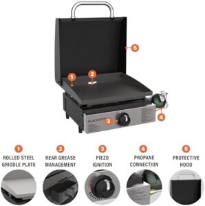 Discover the ultimate outdoor cooking experience with Blackstone's 1814 Stainless Steel Propane Gas Portable Griddle, featuring 12,000 BTUs and a heavy-duty design for camping, tailgating, or countertop use.