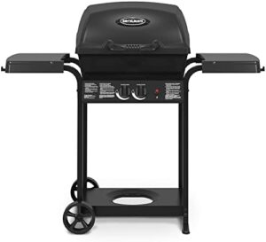 Savor the flavors of outdoor cooking with the Cast 2-Burner Liquid Propane Gas Grill, featuring a black finish and compact design for easy portability. Enjoy grilling favorites at home or on-the-go, without breaking the bank - get ready to fire up some deals!