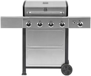 Unlock sizzling outdoor cooking with the Kenmore 4-Burner Gas Grill, featuring a side burner, cast iron grates, and electronic ignition. Perfect for backyard BBQs, this grill boasts 53,000 BTUs of power.