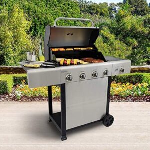 Unlock sizzling outdoor cooking with the Kenmore 4-Burner Gas Grill, featuring a side burner, cast iron grates, and electronic ignition. Perfect for backyard BBQs, this grill boasts 53,000 BTUs of power.