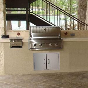 "Upgrade your outdoor cooking with Bull's Stainless Steel Double Door storage box, featuring two doors and ample space for utensils and gear. Perfect for camping trips or backyard BBQs."
