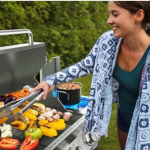 Here is the generated SEO meta description:

"Upgrade your outdoor cooking experience with SKOK's 4-Burner Propane Gas BBQ Grill featuring a side burner, porcelain-enamel cast iron grates and stainless steel construction. Perfect for large gatherings!"
