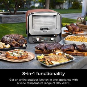 Here is the optimized SEO meta description:

"Indulge in woodfired pizza at home with this 8-in-1 portable electric roaster oven. Heats up to 700°F, featuring 5 artisan pizza settings and a BBQ smoker box. Includes flavored wood pellets."