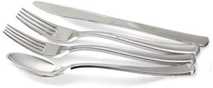 Upgrade your wedding party essentials with this comprehensive 640-piece set, featuring heavyweight plastic plates, cups, silverware, and linen-like napkins for a sophisticated look. Perfect for hosting up to 80 guests!