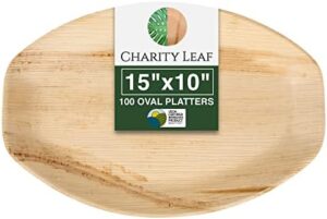 Elevate your events with these eco-friendly disposable palm leaf trays (100 pieces), ideal for weddings, catering, and gatherings. Perfectly sized 15" x 10", great value!