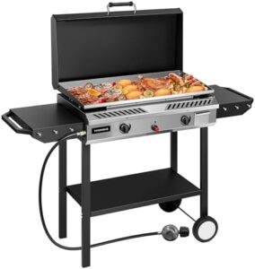 Master the art of outdoor cooking with VIVOHOME's 2-Burner Outdoor Griddle Station, featuring a detachable griddle plate, portable propane gas stove, and 2 wheels for effortless transport. Perfect for backyard BBQs, camping, and tailgating!