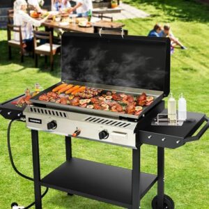 Master the art of outdoor cooking with VIVOHOME's 2-Burner Outdoor Griddle Station, featuring a detachable griddle plate, portable propane gas stove, and 2 wheels for effortless transport. Perfect for backyard BBQs, camping, and tailgating!