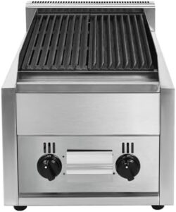 Discover the perfect indoor BBQ experience with this commercial-grade 2-burner radiant broiler grill, ideal for small spaces. Features removable grill plate and compact design for effortless Yakitori grilling. Perfect for LPG or propane gas use!