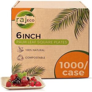 Here is the optimized SEO meta description:

"Elevate your outdoor gatherings with Raj's unique palm leaf plates, perfect for weddings, picnics, and BBQs. Durable, eco-friendly, and disposable, this 1000-pack includes 6-inch plates in a natural finish."