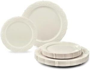 Get the ultimate party essentials with this Vintage Wedding Party Disposable Plastic Plates Set! Includes 240 plates for 120 guests, perfect for dinner, salad, and dessert. Great value for your special occasions.