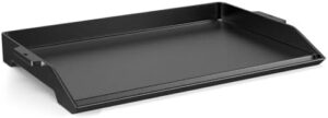Elevate your outdoor cooking with this Cast Iron Griddle for stove top or gas grill. Universal fit for all grills and 4-burner range ovens, features extra high sidewalls for safe food preparation, measures 23"x16" with matte porcelain enamel finish.