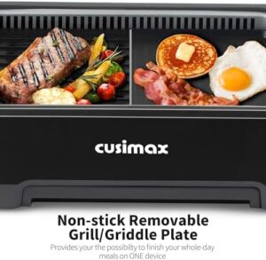 Here is the optimized SEO meta description:

"Elevate your indoor grilling experience with CUSIMAX's Smokeless Electric Grill. Features 1500W power, non-stick grill plate & tempered glass lid. Perfect for easy cleaning and Korean BBQ enthusiasts."