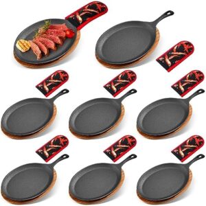 Cook up a party with the Lallisa 8 Sets Cast Iron Fajita Plate Set, featuring anti-scald protection and hot mitts for safe handling. Perfect for home barbeques, kitchen parties, or restaurant catering.