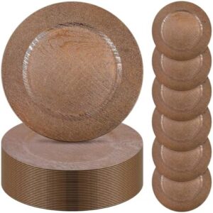 Elevate your dinner party style with Mifoci's 50-piece faux wooden charger plate set, featuring rustic plastic plates in antique design. Perfect for weddings and farmhouse events!