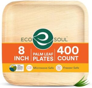 Here is the meta description:

Turn mealtime eco-friendly with ECO SOUL Compostable Palm Leaf Square Plates, biodegradable and microwave oven safe. Perfect for daily use (400 count) at an affordable price!