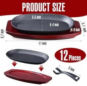 Discover the Mifoci 12-piece cast iron fajita skillet set, featuring wooden bases and handles. Perfect for home cooking, restaurants, or outdoor BBQs, this set includes small sizzling steak plates ideal for autumn parties.