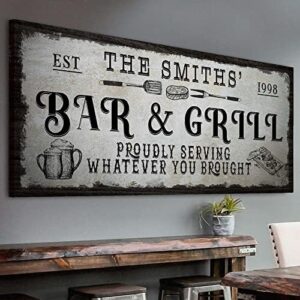 Elevate your bar's rustic charm with this customizable canvas sign, measuring 48x24in, perfect for man cave, kitchen, pub or diner.