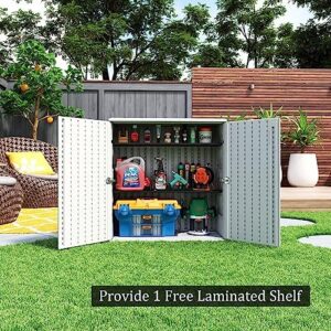 Discover the HOMSPARK Storage Shed, a durable weather-resistant cabinet for outdoor storage. Perfect for lawnmowers and patio accessories, this multi-purpose shed provides 10 cu.ft of space in a compact white design.