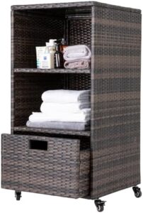 Here is the optimized SEO meta description:

"Store your pool towels and accessories in style with LUCKWIND's outdoor cabinet featuring 2 layers and a bottom drawer, perfect for indoor or outdoor use, dimensions 30x15.5x24 cm."