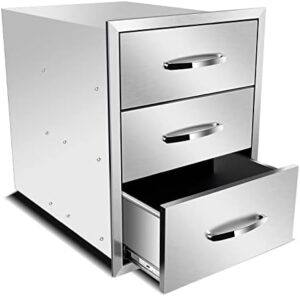 Discover the ultimate outdoor kitchen solution: stainless steel triple drawers with built-in BBQ drawer and ample storage space. Perfect for grill stations or islands.