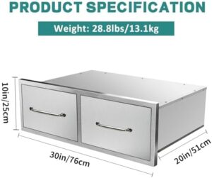Elevate your outdoor kitchen experience with stainless steel drawers featuring double compartments and chrome hardware. Perfect for patio grill stations or islands, these durable drawers provide ample storage and organization.