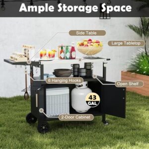 Elevate your outdoor cooking experience with the Giantex Outdoor Grill Cart. Features include a stainless steel top, foldable side table, and movable pizza oven stand on wheels. Perfect for backyard BBQs!