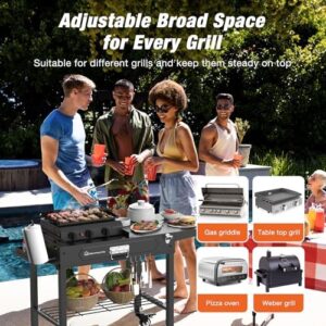 Elevate your outdoor cooking with this portable grill table featuring a folding design, wheels, and adjustable tabletop. Perfect for camping, BBQs, or cooking up to 400 lbs.