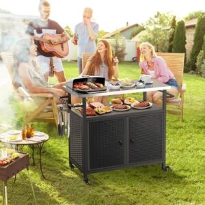 Elevate your outdoor living space with this versatile storage cabinet featuring a stainless steel top and wheels. Perfect for patio bars, kitchens, or backyards!