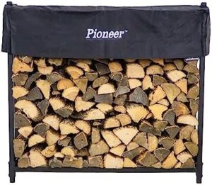 Optimize your outdoor space with the Woodhaven Pioneer 4' Firewood Rack, featuring a steel design, powder coat finish, and durable cover for year-round use. Perfect for campers and backyard enthusiasts!