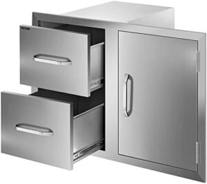 Here is the optimized SEO meta description:

"Upgrade your outdoor kitchen with this VBENLEM stainless steel combo featuring a double drawer and access door, perfect for storing utensils and paper towels. Compact design fits 32.5x21.6 inches."