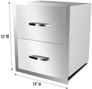 "Organize your outdoor kitchen with these stainless steel drawers, perfect for built-in patio grill stations. Expandable inserts accommodate various utensils and tools."
