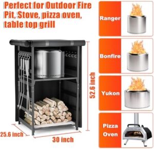 Store Solo Stove fuels and accessories in this 4.5ft storage station featuring a waterproof cover and adjustable firewood rack.