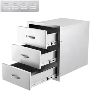 Elevate your outdoor cooking with these stainless steel triple drawers offering ample storage for your grill island or station. Perfectly sized at 15.7" x 21.6" x 17.7", great deals await on Amazon!