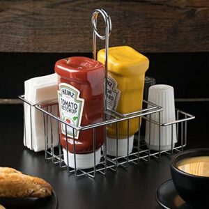 Organize your kitchen with the G.E.T. 4-21696 Chrome Metal Four Compartment Condiment Caddy, perfect for storing sauces and condiments in a compact case of 12.