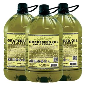 Here is the optimized SEO meta description:

"Enhance your cooking experience with Salute Sante's Cold Pressed Grapeseed Oil. Perfect for salads, marinades and dips, this non-GMO and kosher oil offers healthy living at its best - 5L, 3 pack, perfect for everyday use."