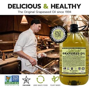 Here is the optimized SEO meta description:

"Enhance your cooking experience with Salute Sante's Cold Pressed Grapeseed Oil. Perfect for salads, marinades and dips, this non-GMO and kosher oil offers healthy living at its best - 5L, 3 pack, perfect for everyday use."