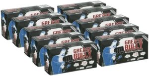 Get heavy-duty protection with DENCO DISTRIBUTING, INC. Grease Bully Nitrile Gloves, powder and latex free, featuring 6MIL thickness and 1000-count box of 10 gloves.