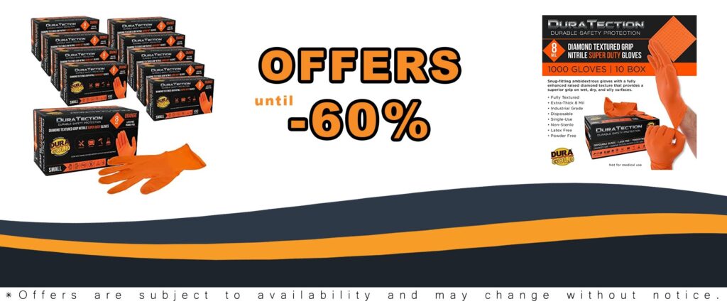 Dura-Gold 8 Mil Orange Nitrile Disposable Gloves with Diamond Textured Duratection