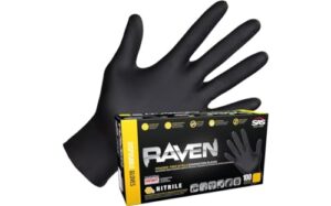 Stay protected and efficient with SAS Safety 66518 Raven gloves, featuring powder-free, black nitrile material for 6 mil thickness. Pack of 10 large gloves in a convenient case.