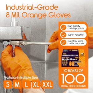 Work with precision and confidence in your industrial tasks with Inspire Heavy Duty Orange Nitrile Disposable Gloves, featuring a durable 8-mil diamond textured grip and ultra-high quality material for food and mechanic applications. Save big on bulk orders!