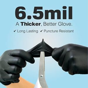Protect your hands with Raxwell Heavy Duty Disposable Gloves, 6.5 Mil Black Nitrile, powder free and chemical resistant for food grade safety. 1000-count medium size perfect for janitors, kitchens, mechanics and more, ideal for daily use.