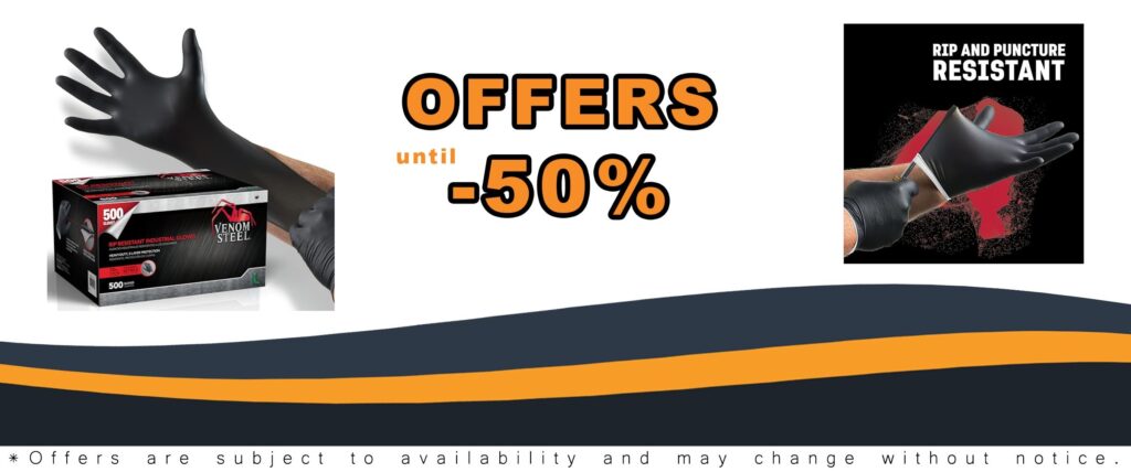 Venom Steel Industrial Nitrile Gloves Chemical Resistant Disposable Black Latex Free Powder Free Heavy Duty Two Layer Protection 6 Mil Large Pack 500